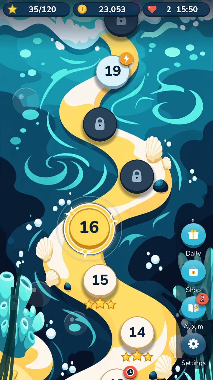 The ocean saga map with levels to climb