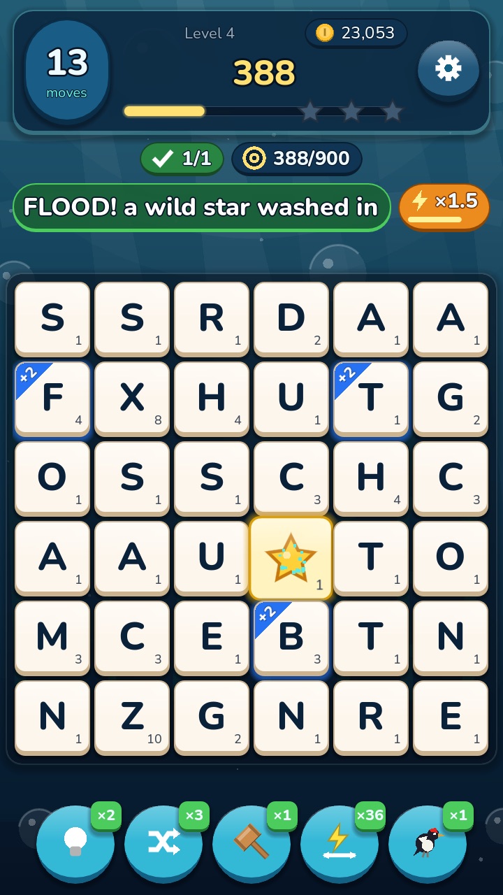 A theme word floods the board with a wild star